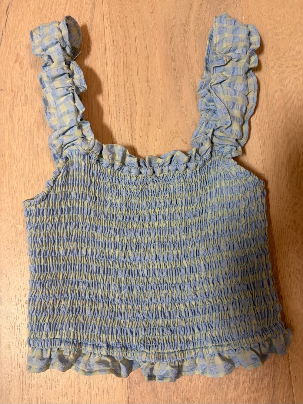 Smocked Ruffle Tank Top in Light Blue & Yellow & matching shorts